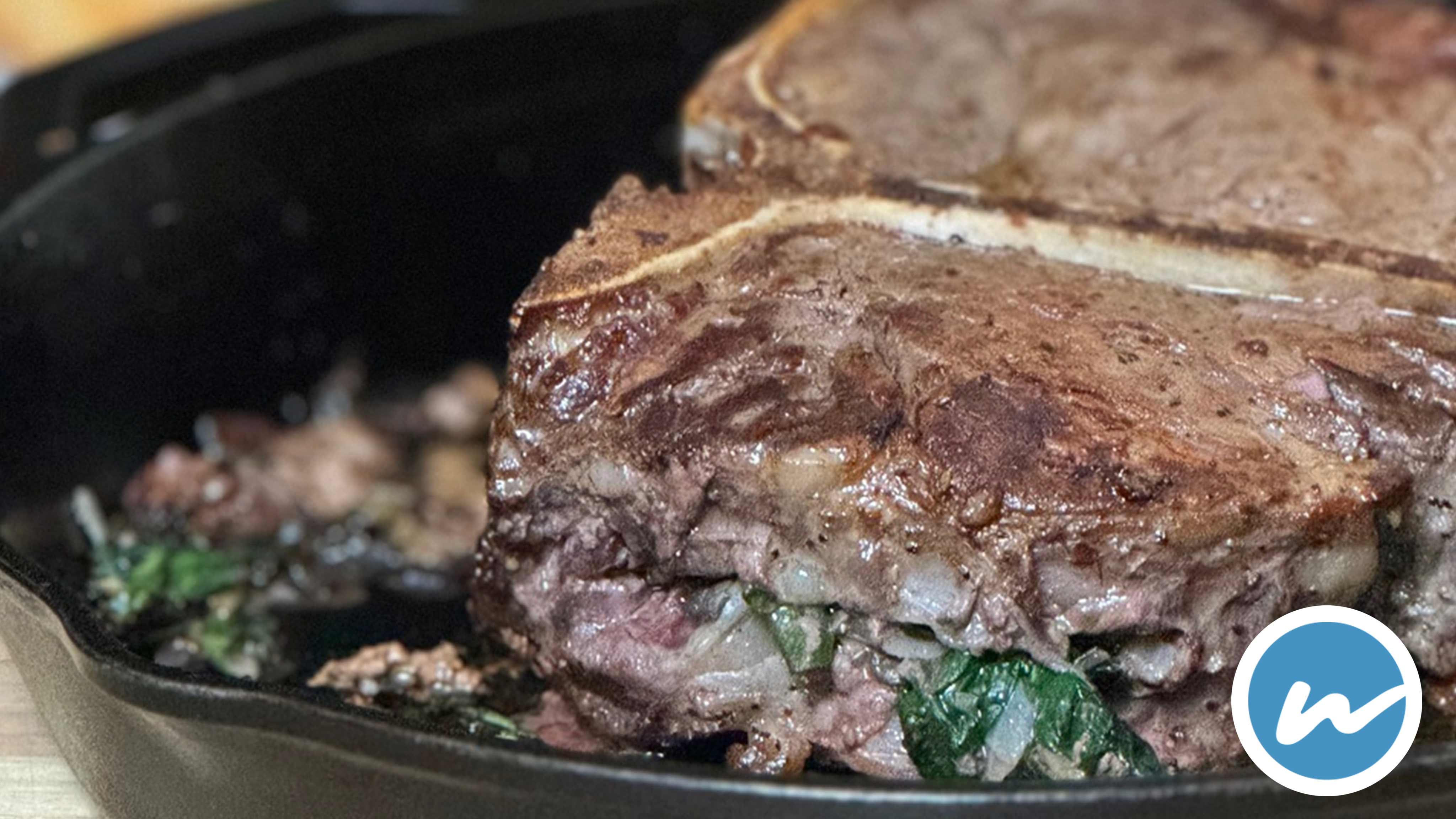 Image for Recipe Spinach and Mushroom Stuffed Porterhouse Steak for Two