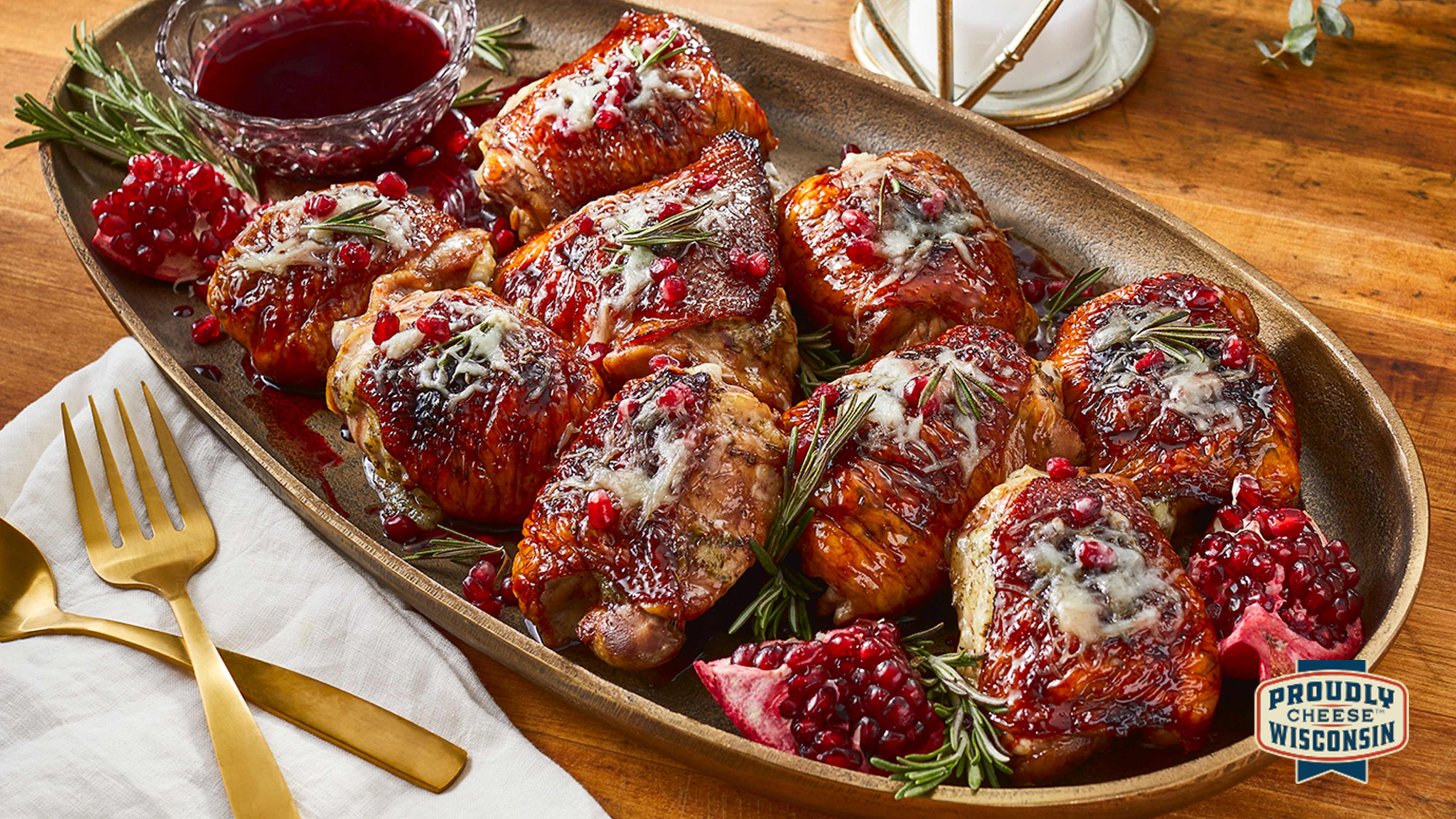 Image for Recipe Pomegranate-Glazed Chicken Thighs with Fontina