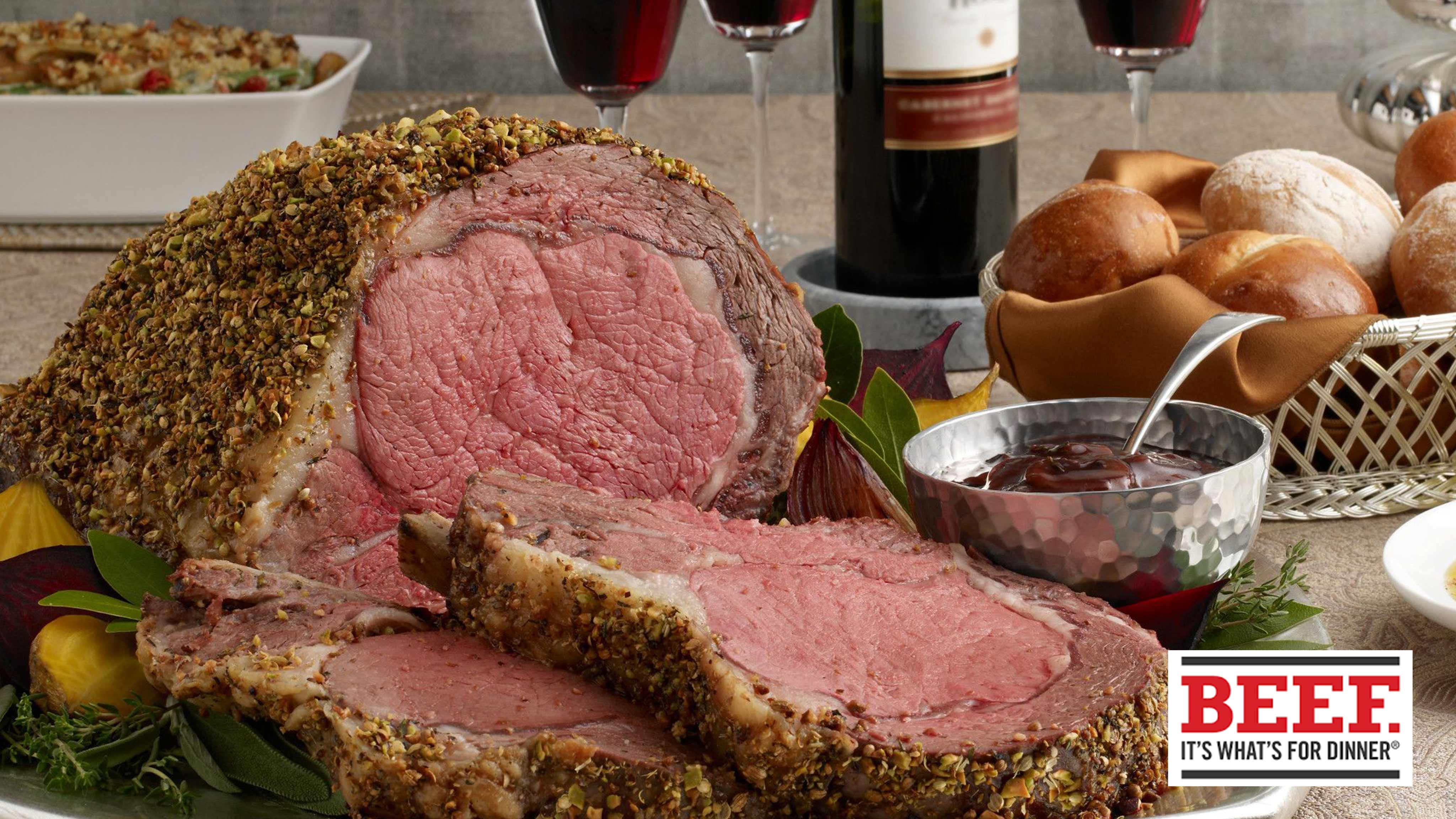 Image for Recipe Pistachio-Crusted Beef Rib Roast with Holiday Wine Sauce