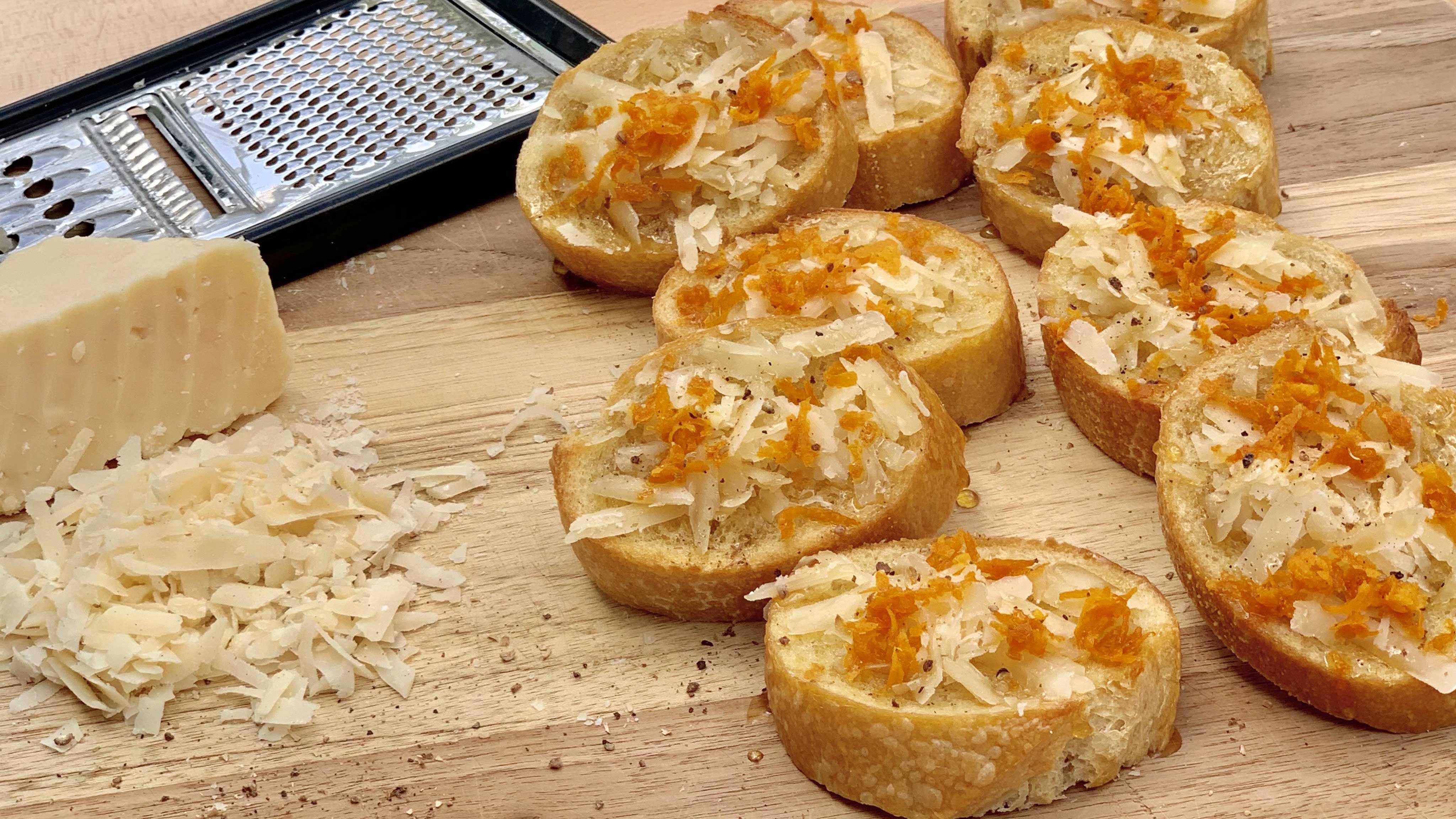 Image for Recipe Crostini with Romano Cheese, Honey and Orange Zest