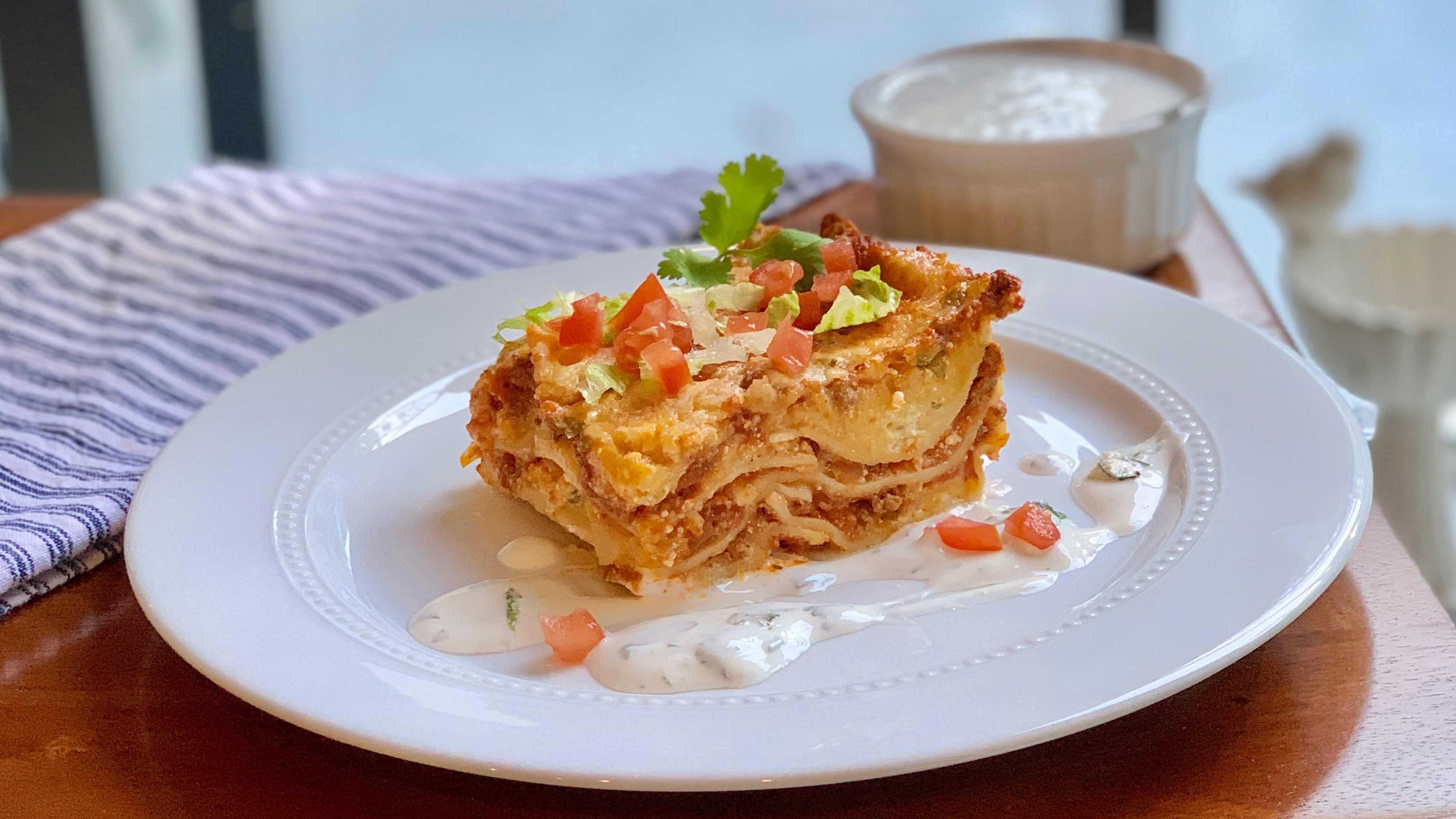 Food World - Recipe: Mexican Lasagna with Cilantro Crema