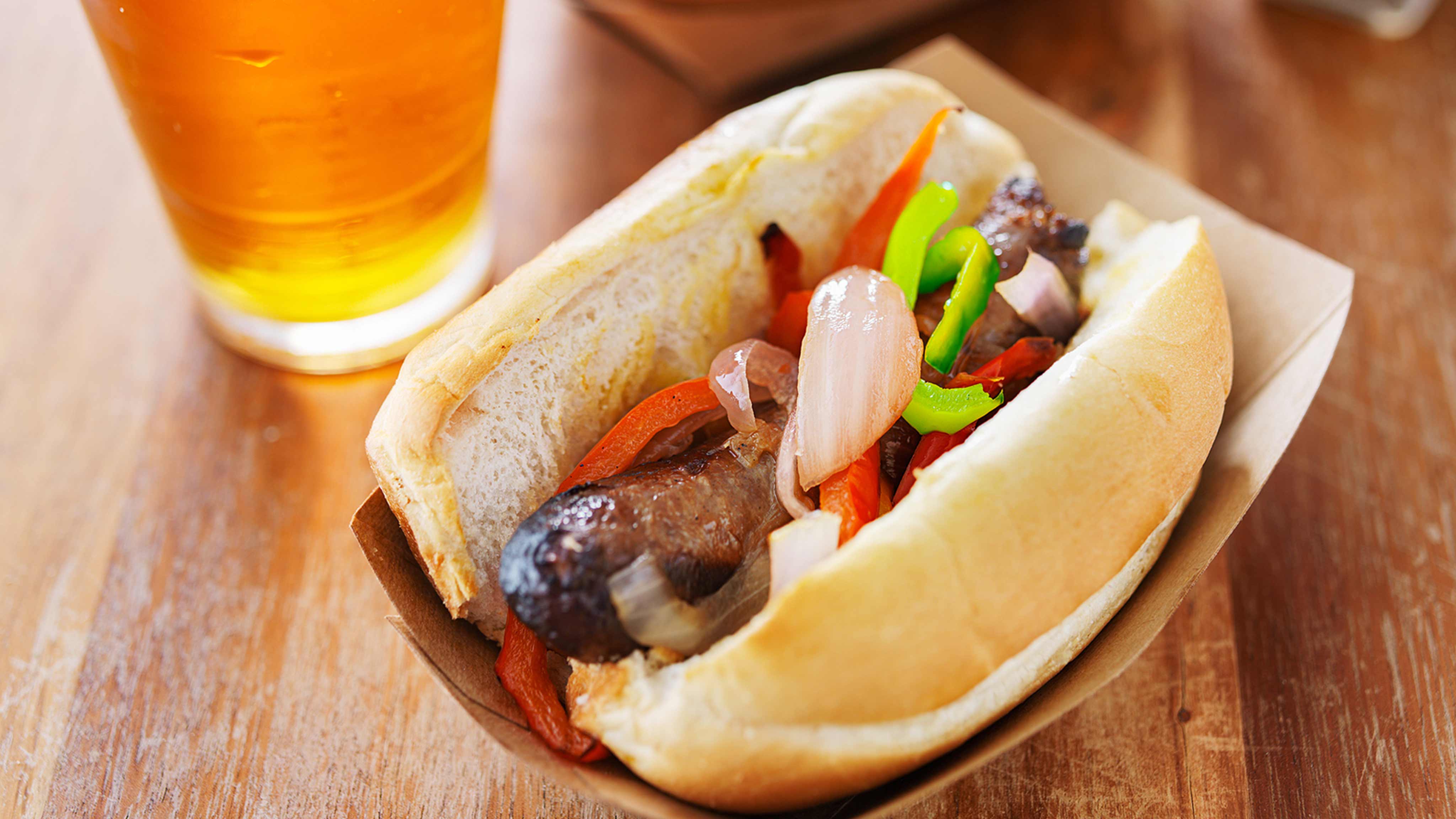 Image for Recipe Beer Brats with Peppers and Onions
