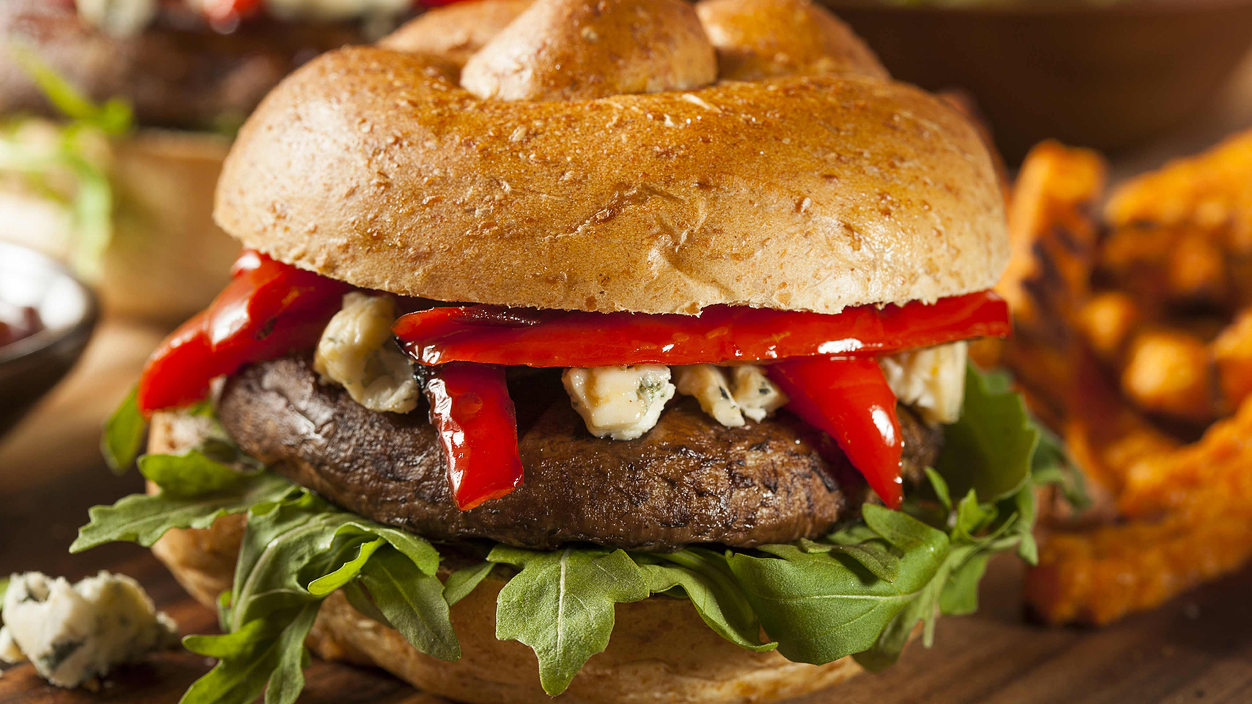 Grilled Cheese Burger with Portobello and Onion