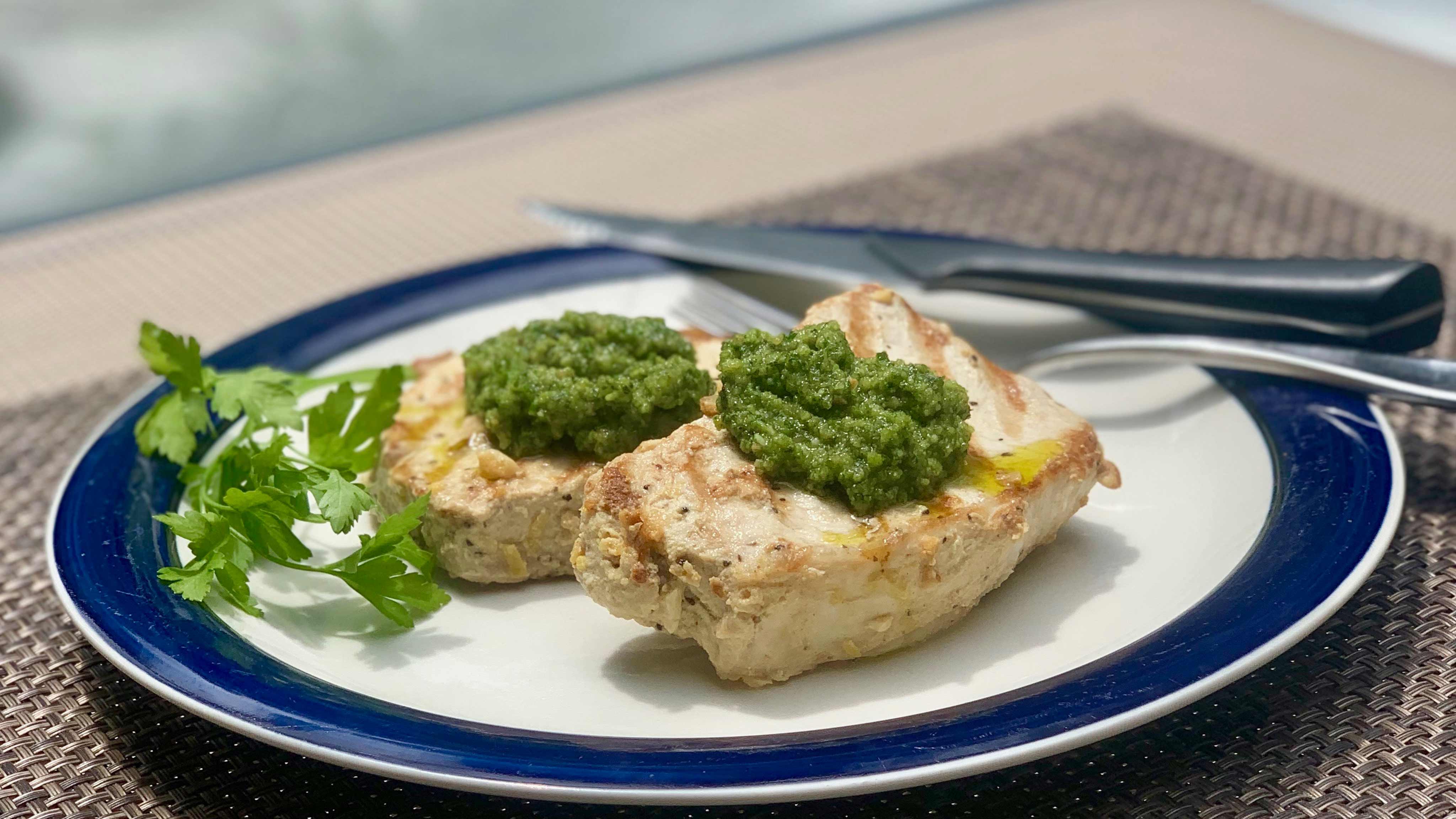 Image for Recipe Pork Chops with Peanut Parsley Pesto