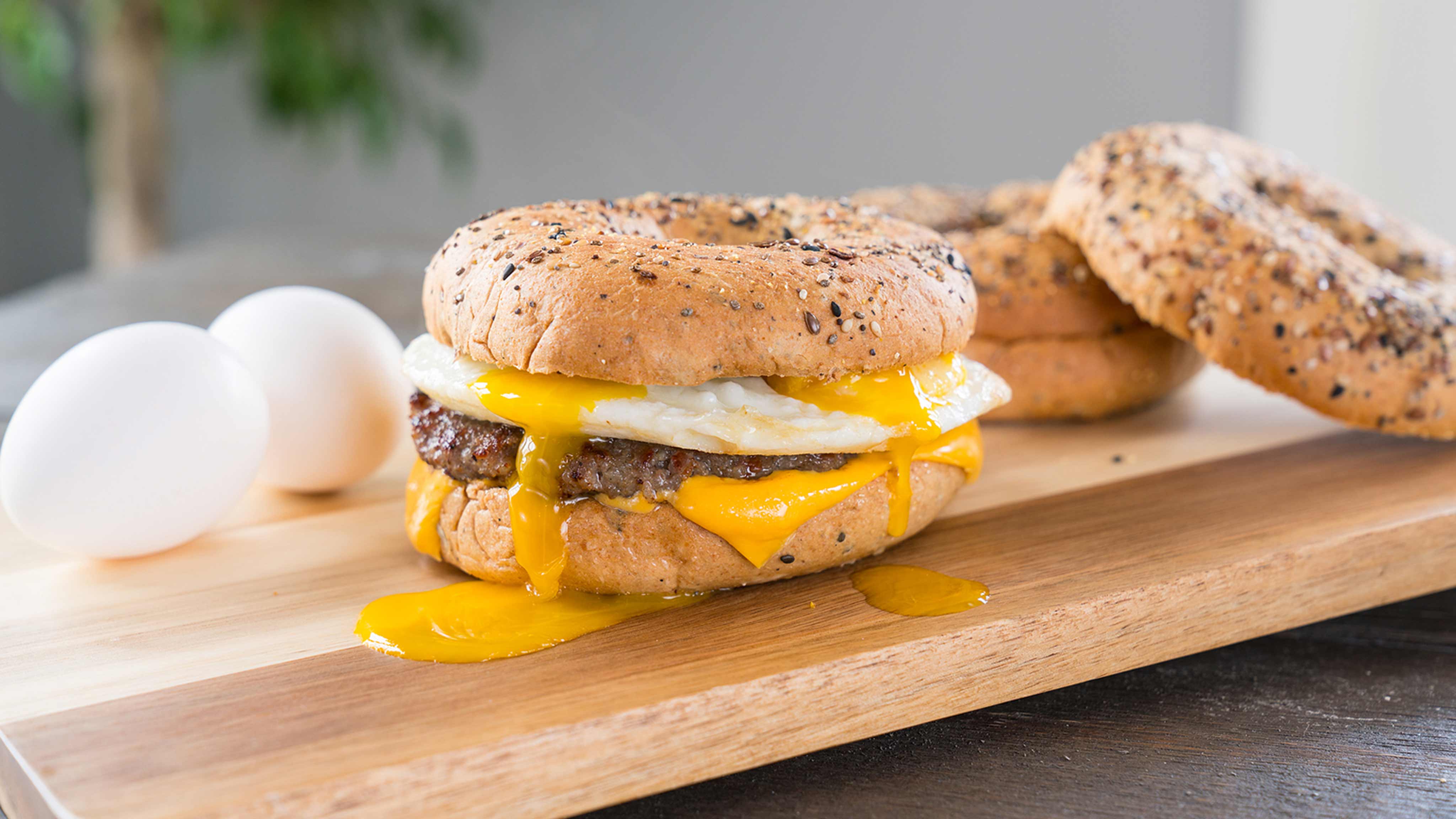 Sausage, Egg & Cheese Breakfast Bagel Sandwiches