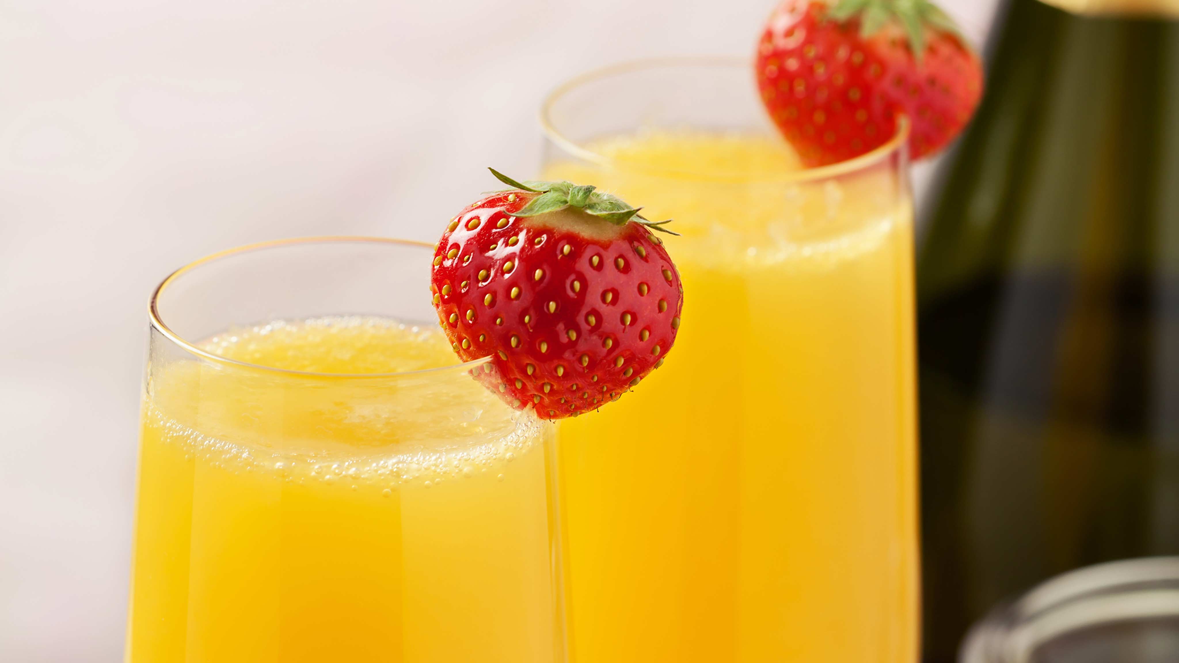 Mimosa Party for Two: two splits of Brut sparkling wine served with an  array of mixers, featuring orange juice, hibiscus syrup, and…