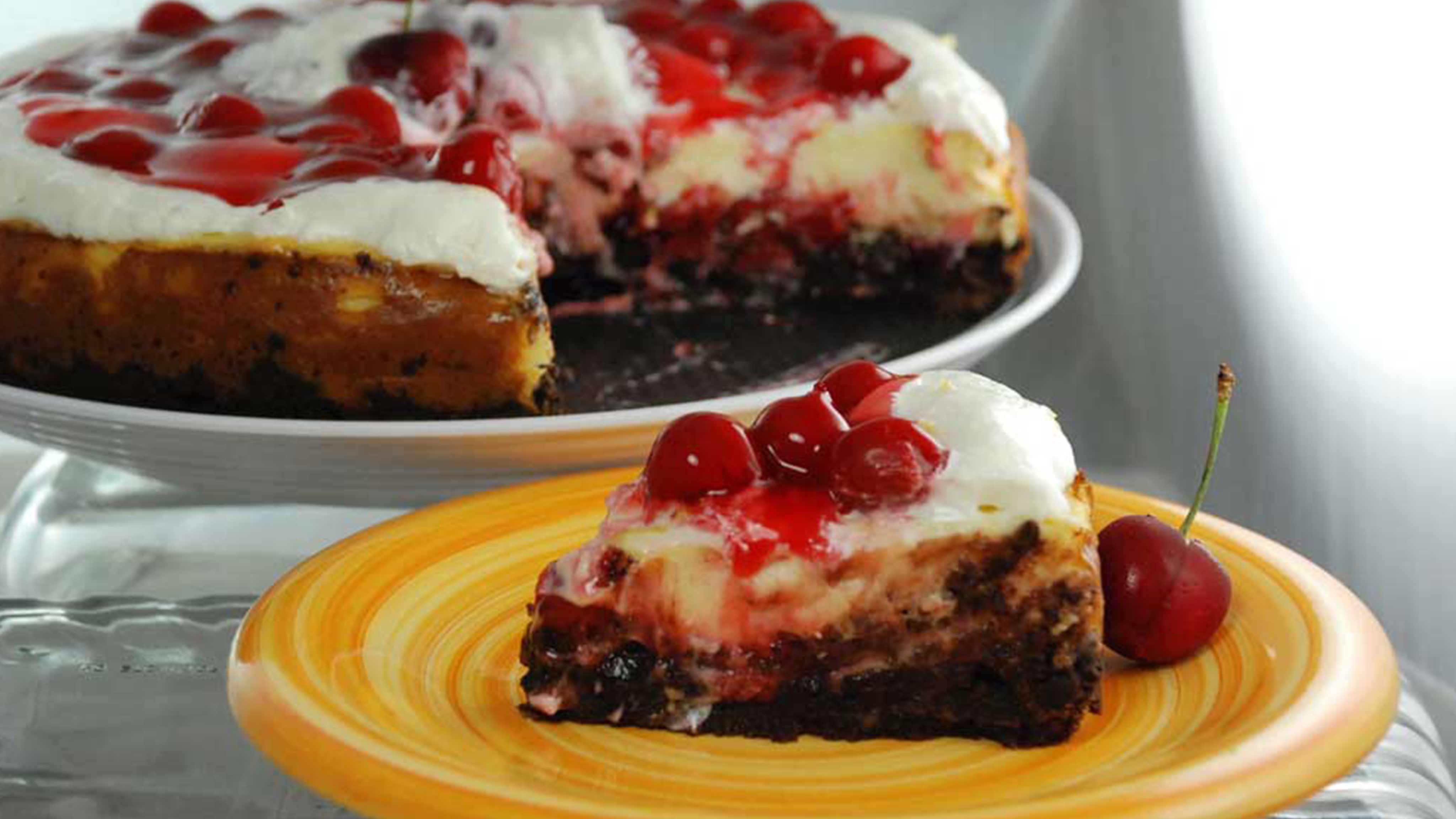 Image for Recipe Cherry Chocolate Brownie Cheesecake
