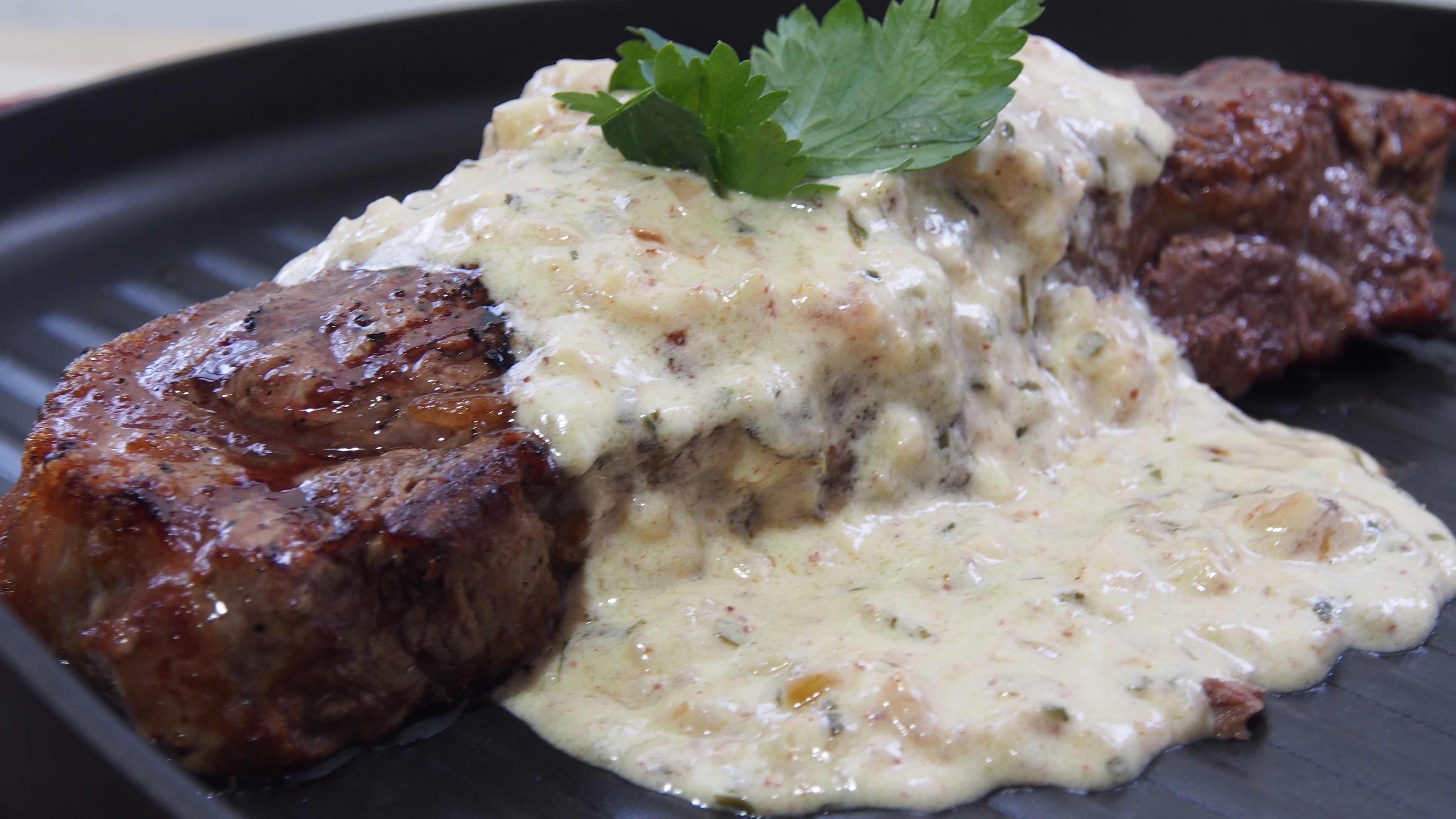 Harps Foods Recipe PanSeared Steaks with Tarragon Garlic Cream Sauce