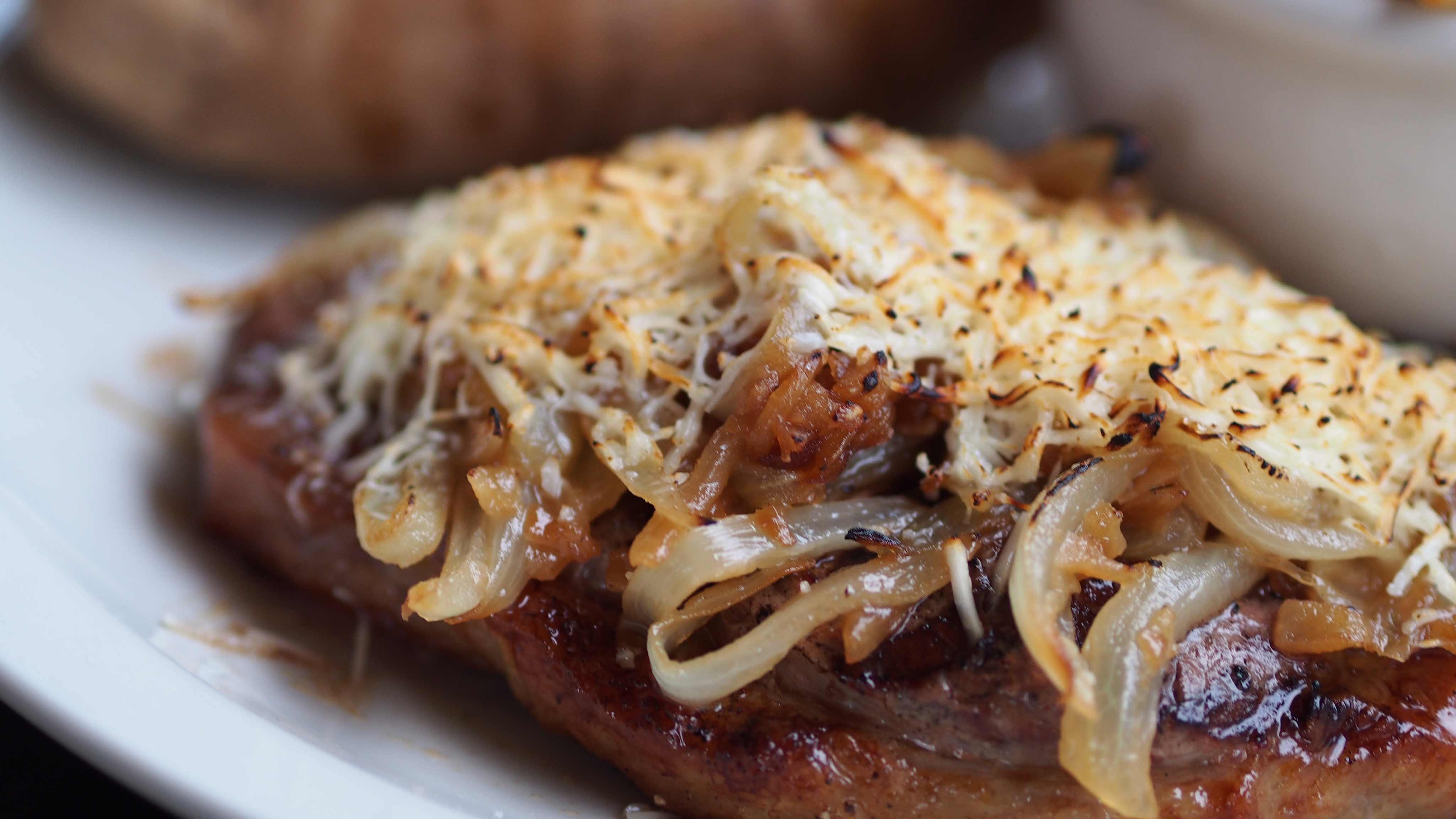 Image for Recipe Parmesan-Crusted Steak with Caramelized Onions