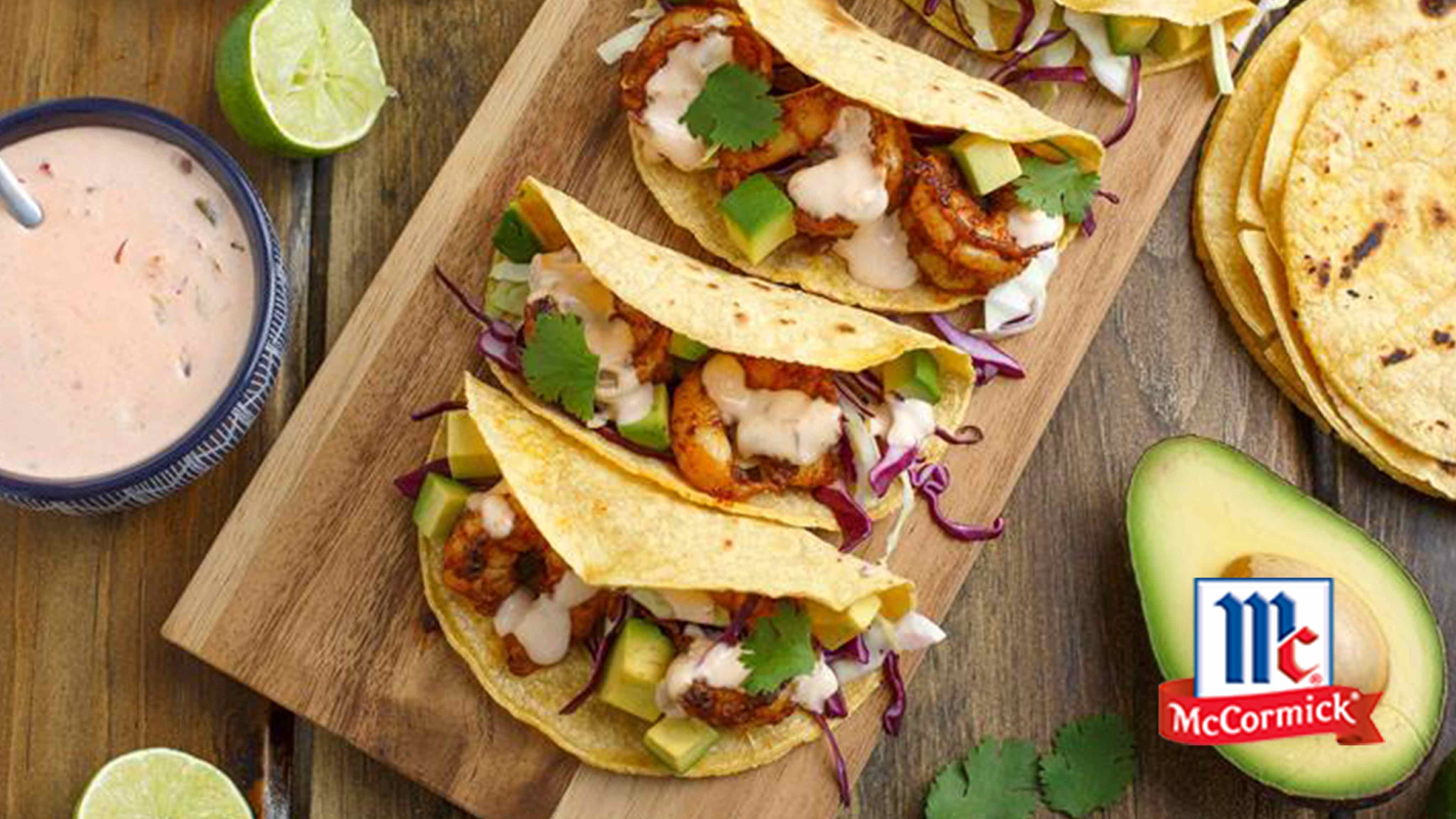Image for Recipe Chili Lime Shrimp Tacos with Creamy Salsa