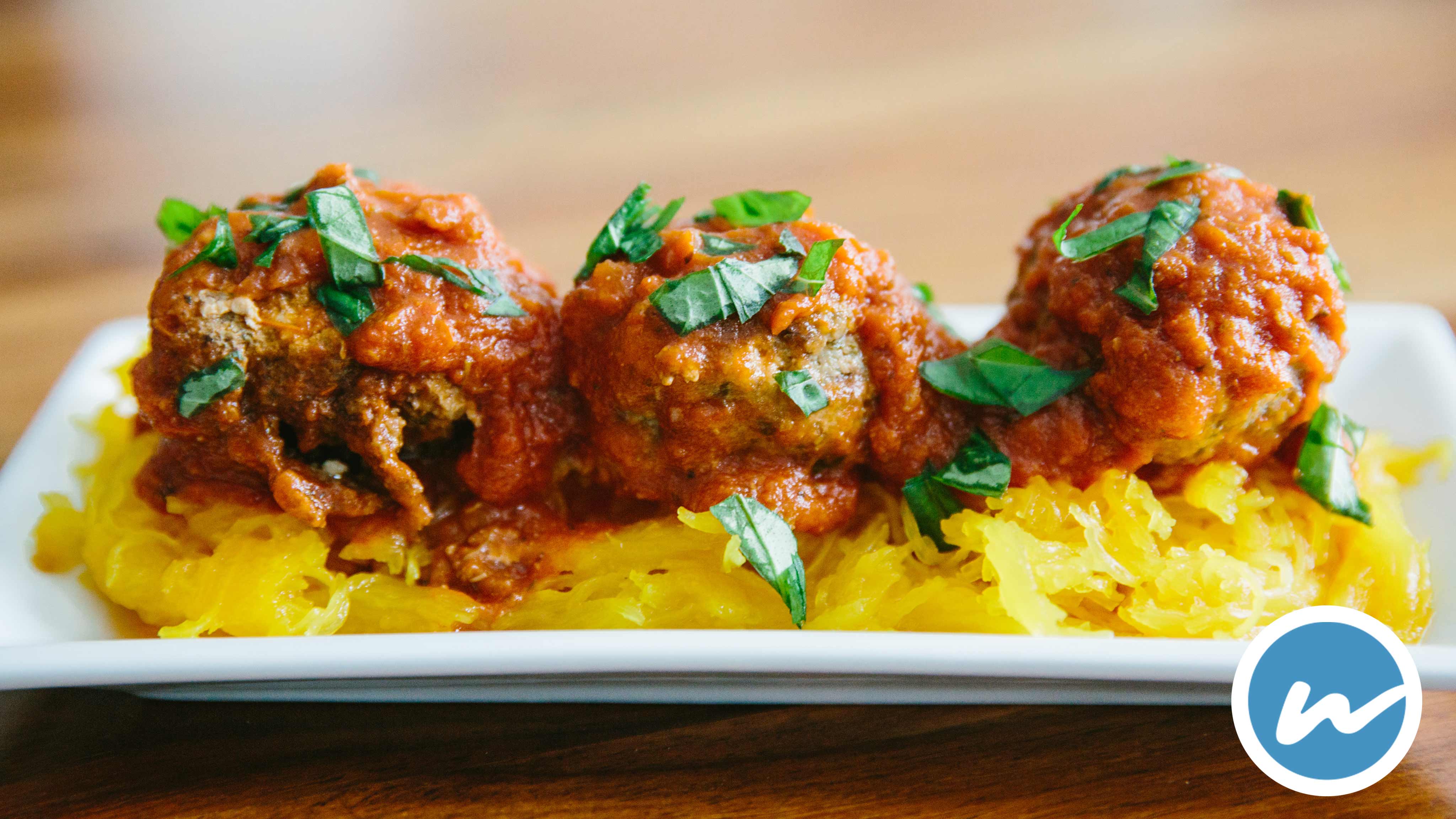 Image for Recipe Slow Cooker Pesto Meatballs with Spaghetti Squash