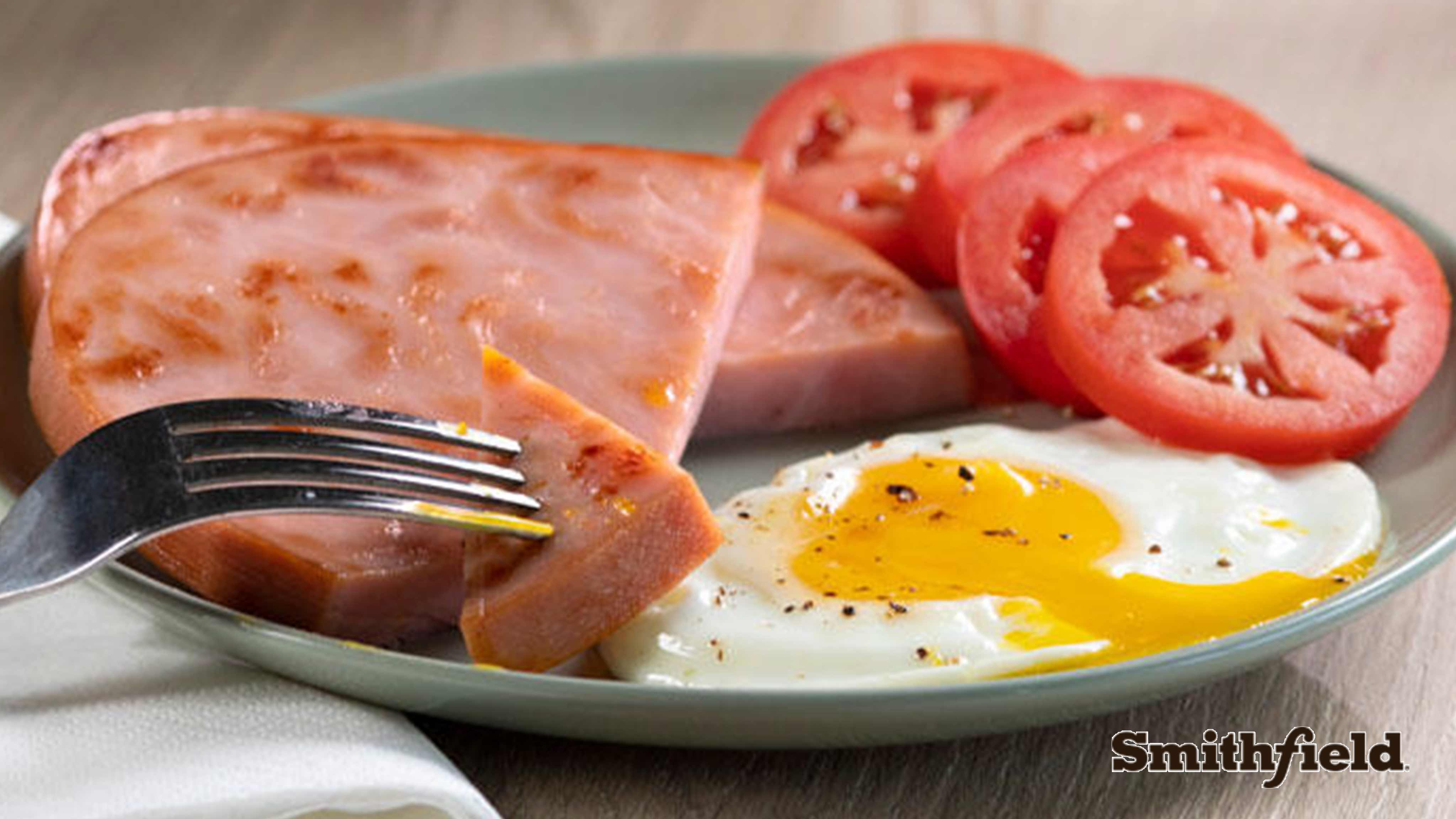 Image for Recipe Fried Ham Steak, Eggs and Tomatoes (KETO)
