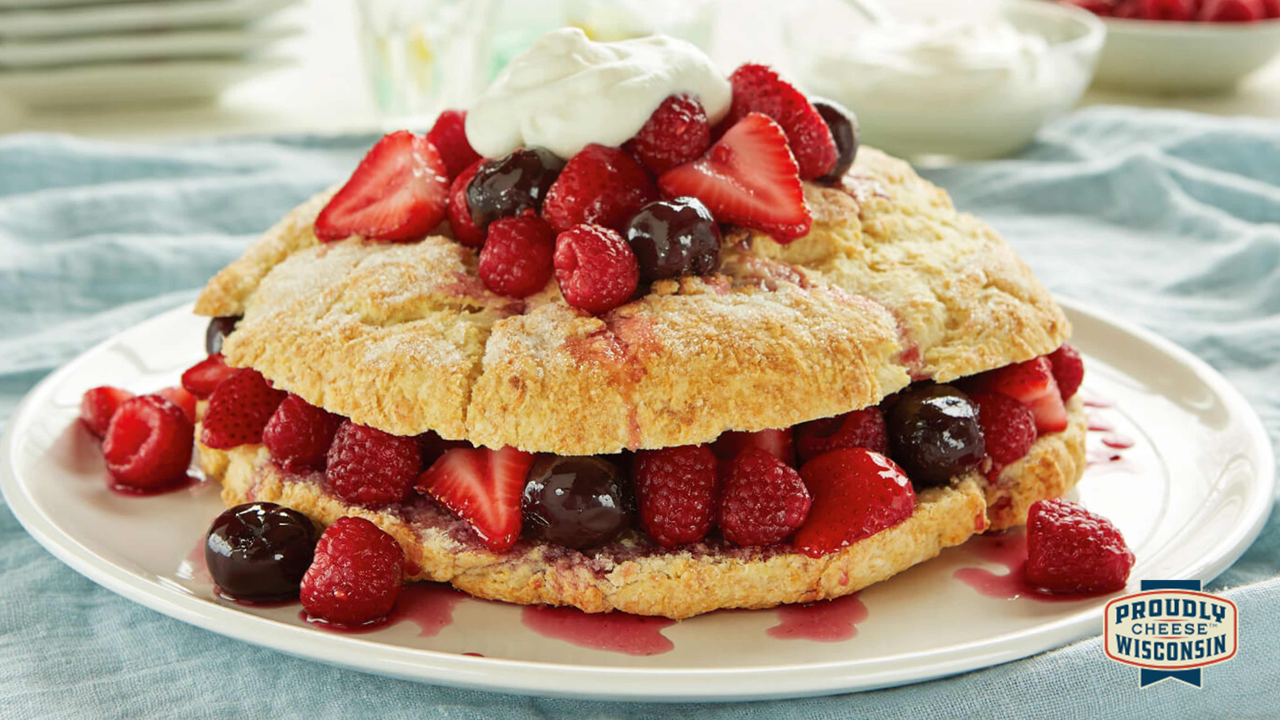 Image for Recipe Ricotta Shortcake with Cherry-Berry Sauce
