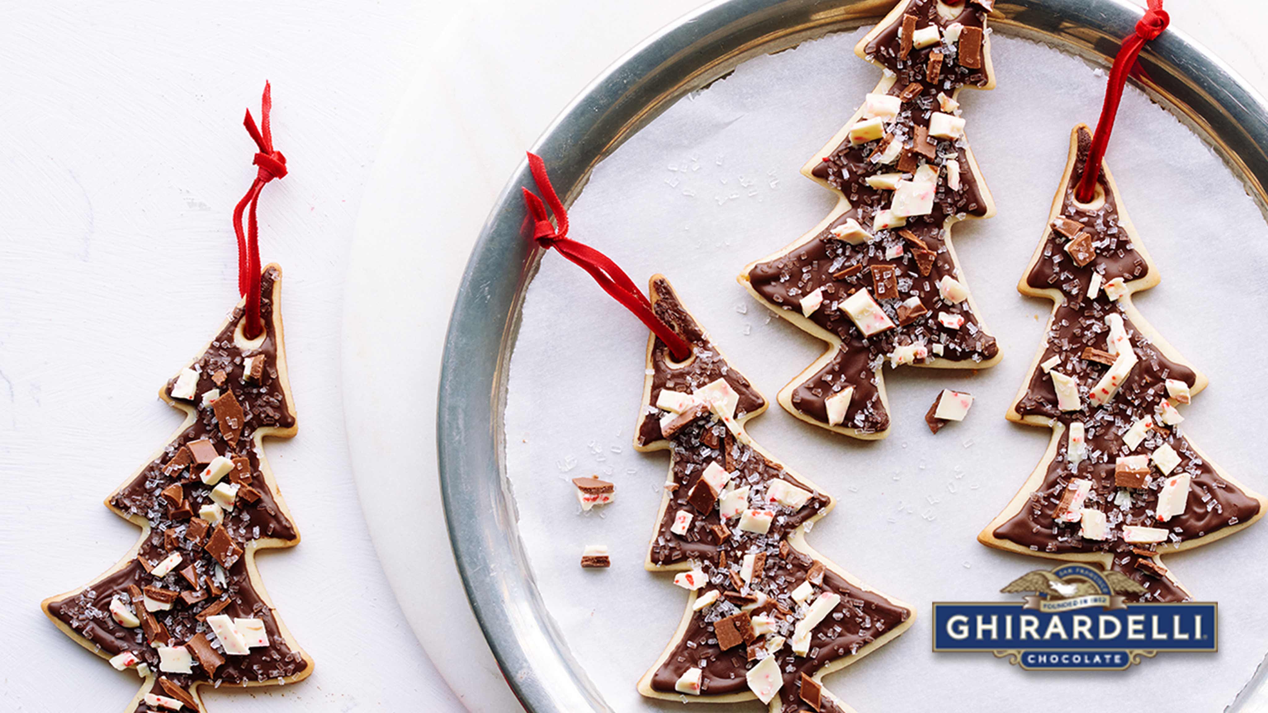 Image for Recipe Ghirardelli Peppermint Bark Tree Cookies