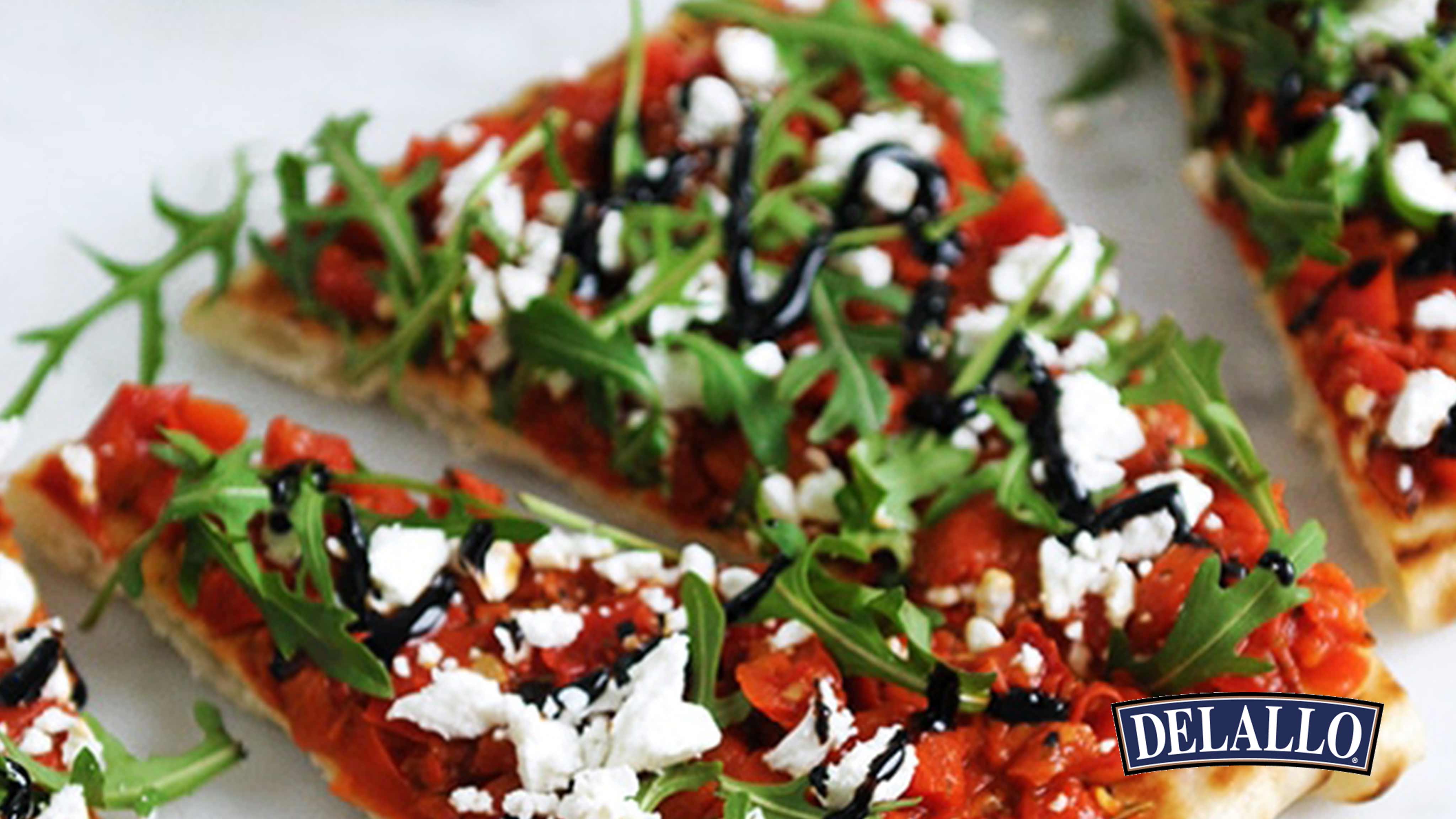 Image for Recipe Roasted Pepper Bruschetta Flatbread with Feta and Balsamic