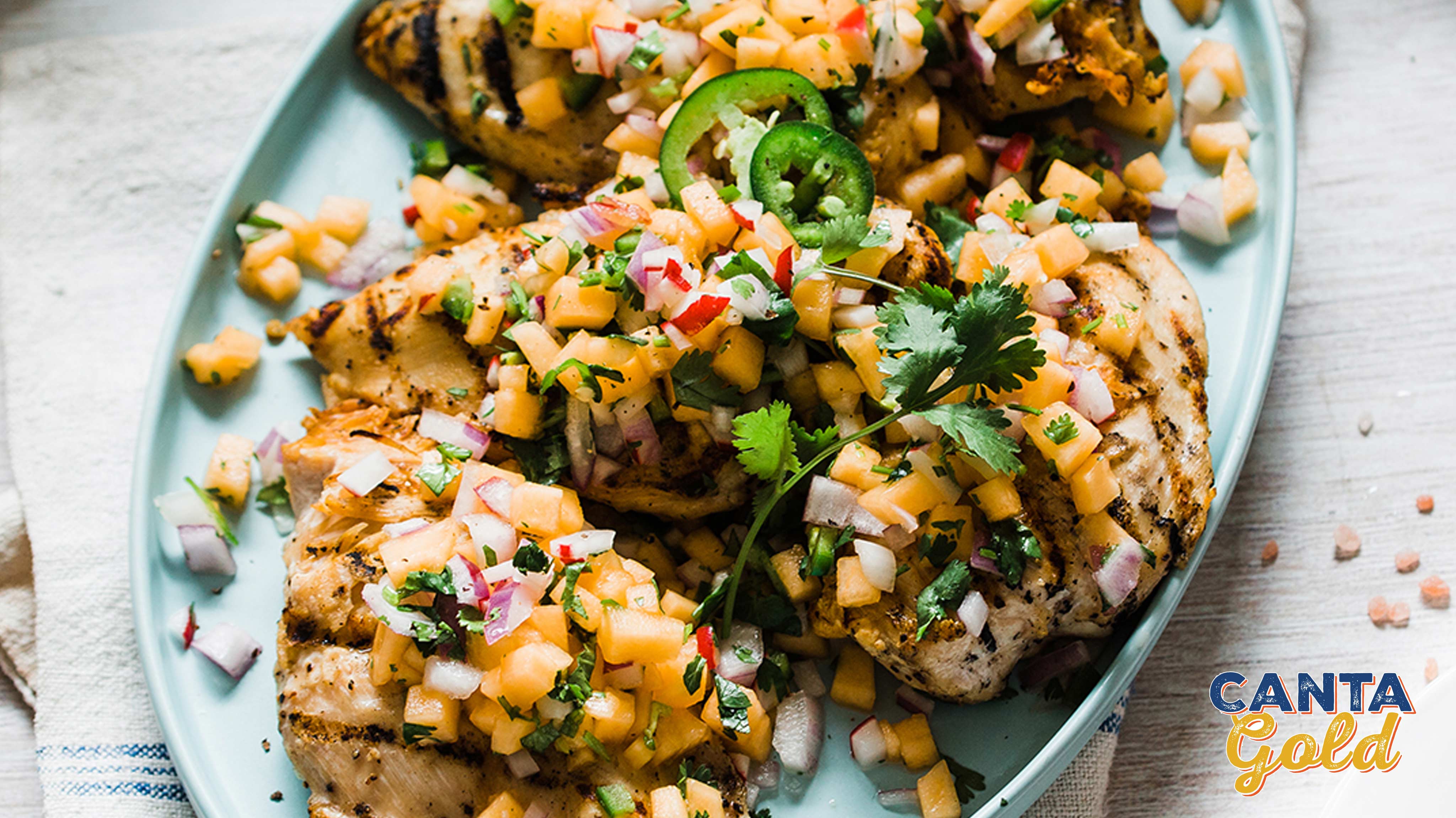 Image for Recipe CantaGold Grilled Chicken with Spicy Cantaloupe Salsa