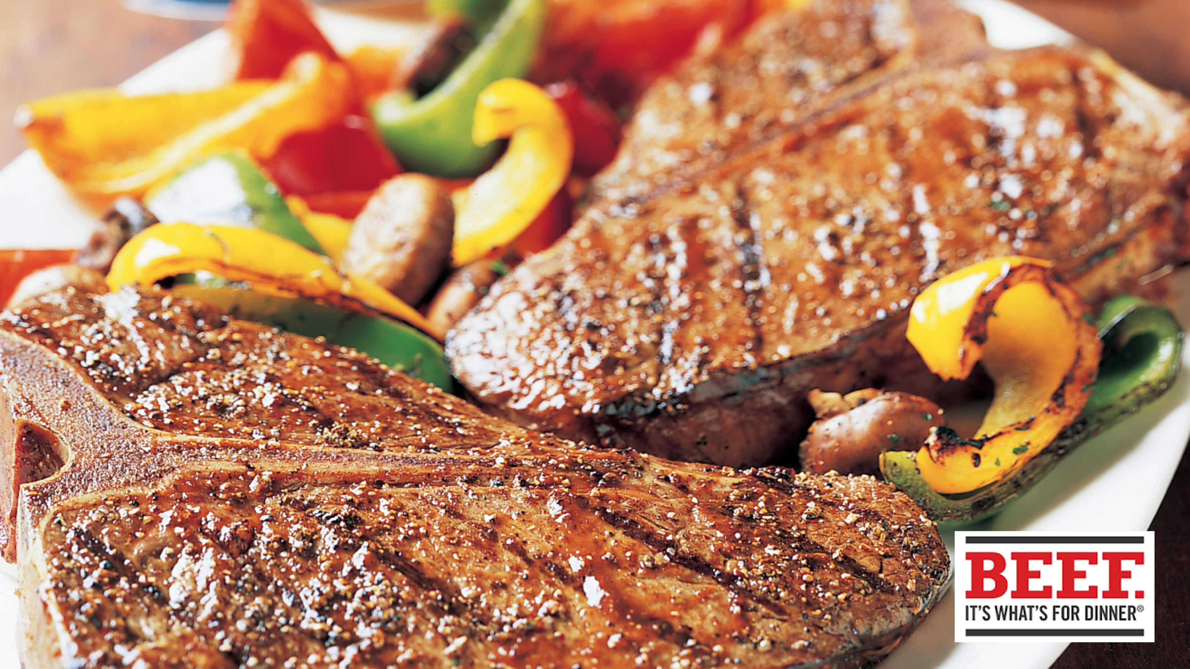 Image for Recipe T-Bone Steaks with Grilled Vegetables and Steak Sauce