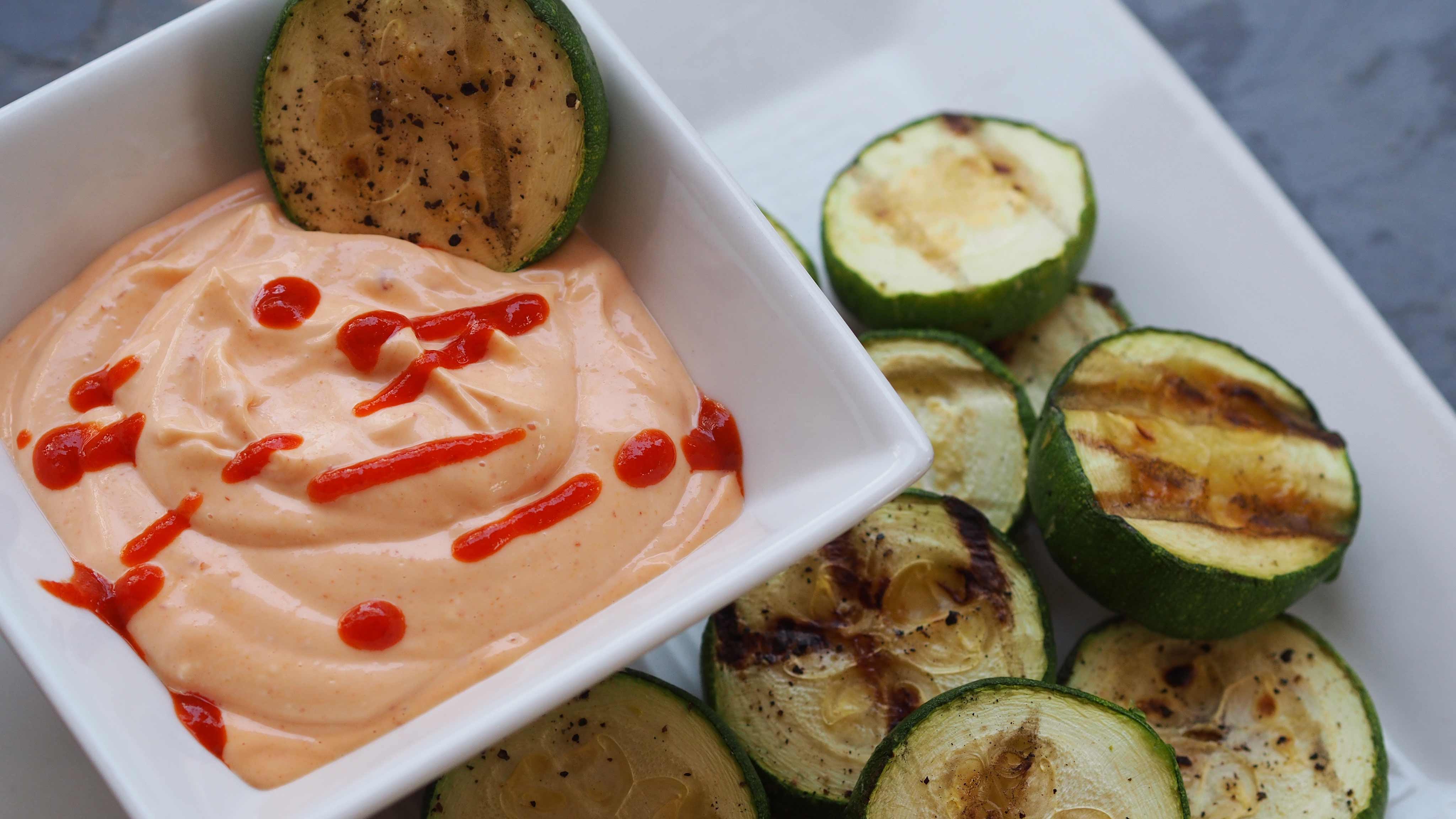 Image for Recipe Grilled Zucchini Chips with Sriracha Aioli