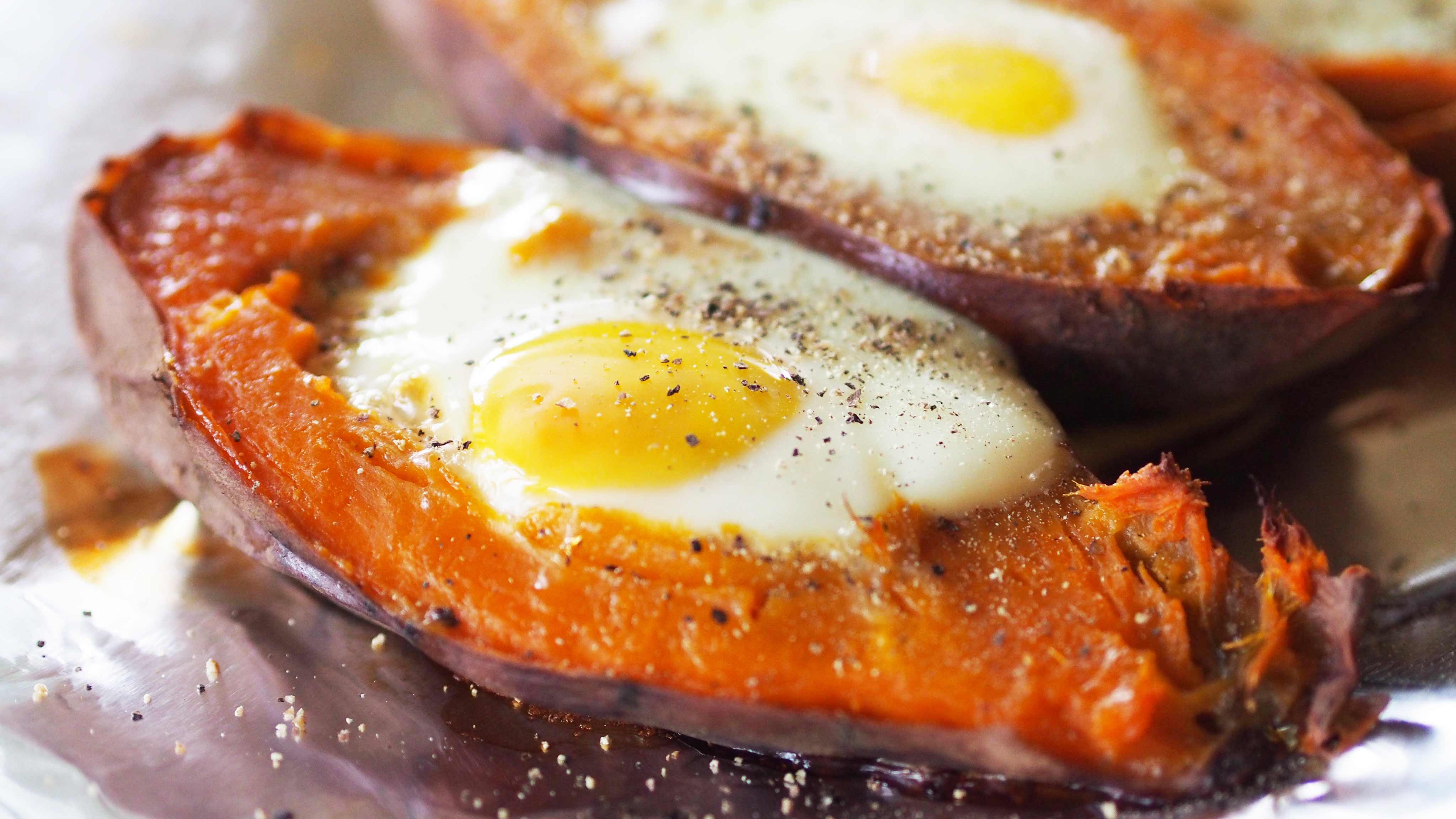 Image for Recipe Baked Eggs in Sweet Potato Boats