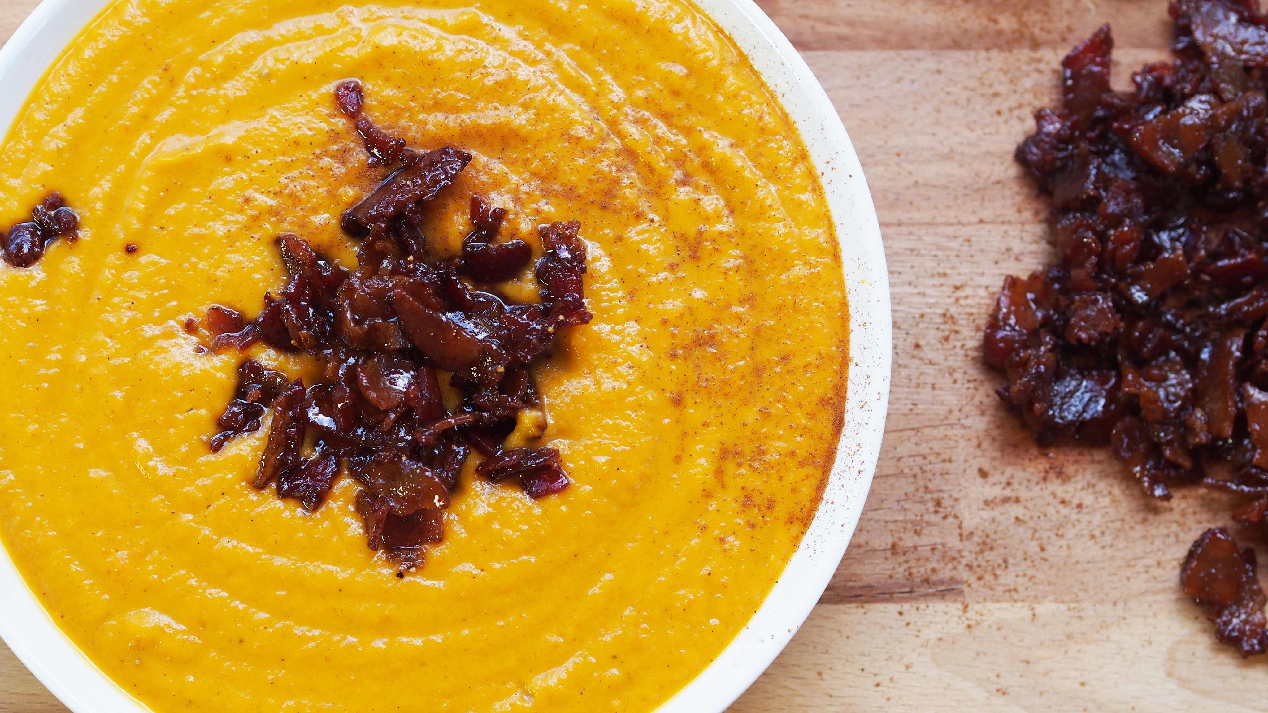 Image for Recipe Roasted Carrot and Butternut Squash Soup with Candied Bacon