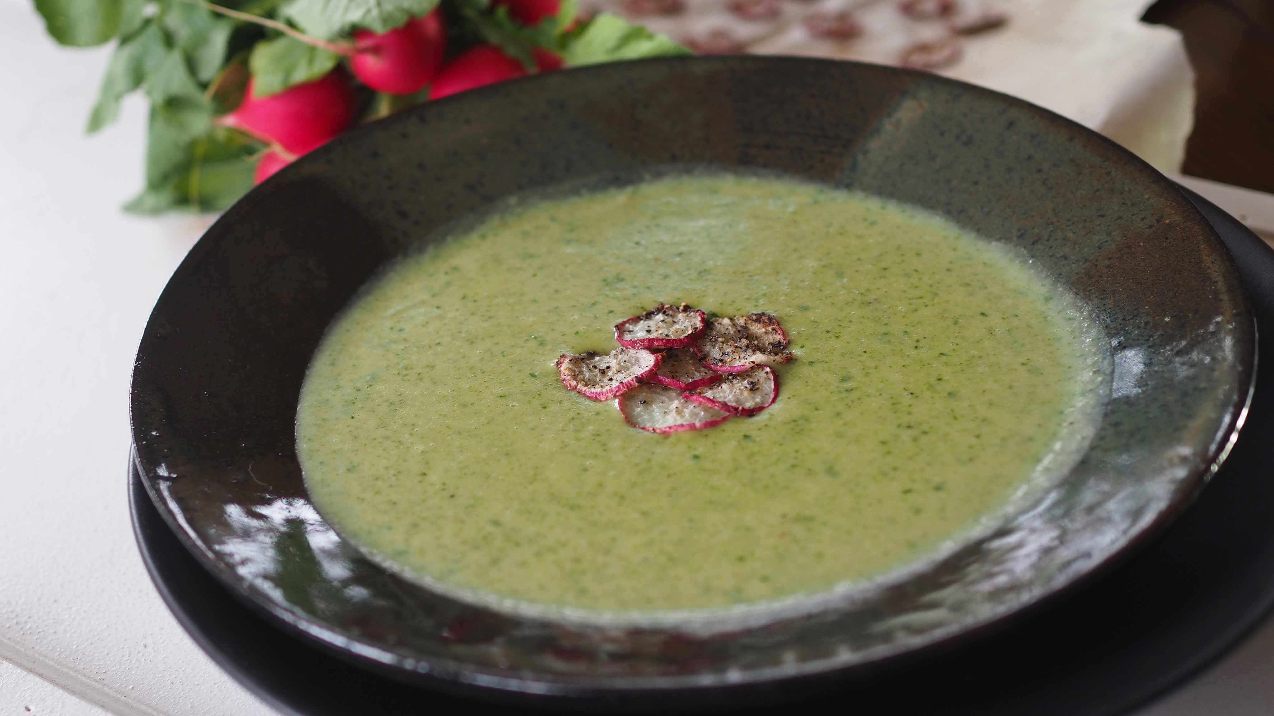 Image for Recipe Coconut Ginger Radish Greens Soup with Radish Chips