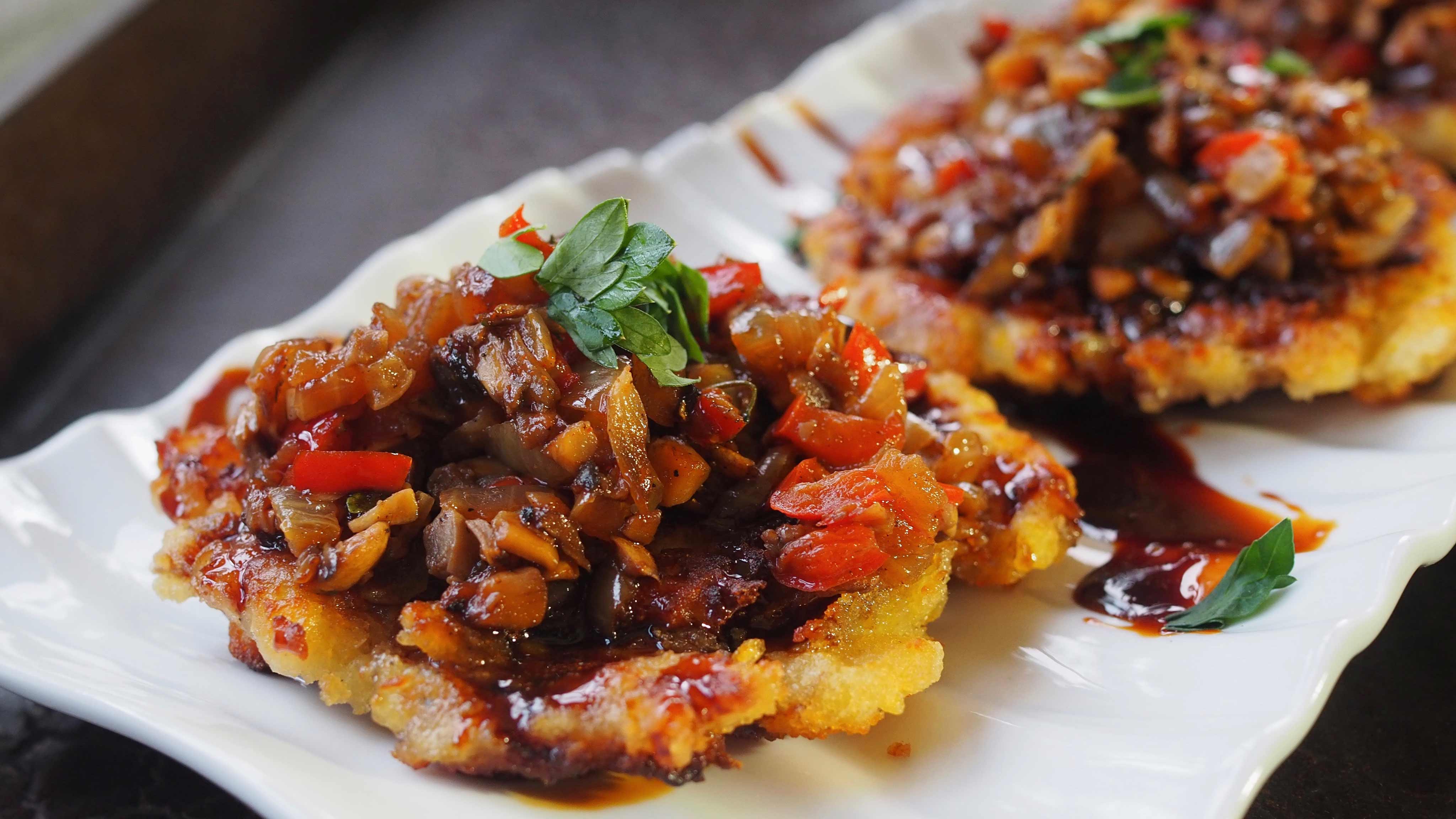 Image for Recipe Mushroom Ratatouille on Potato Pancake with Soy Sauce Reduction