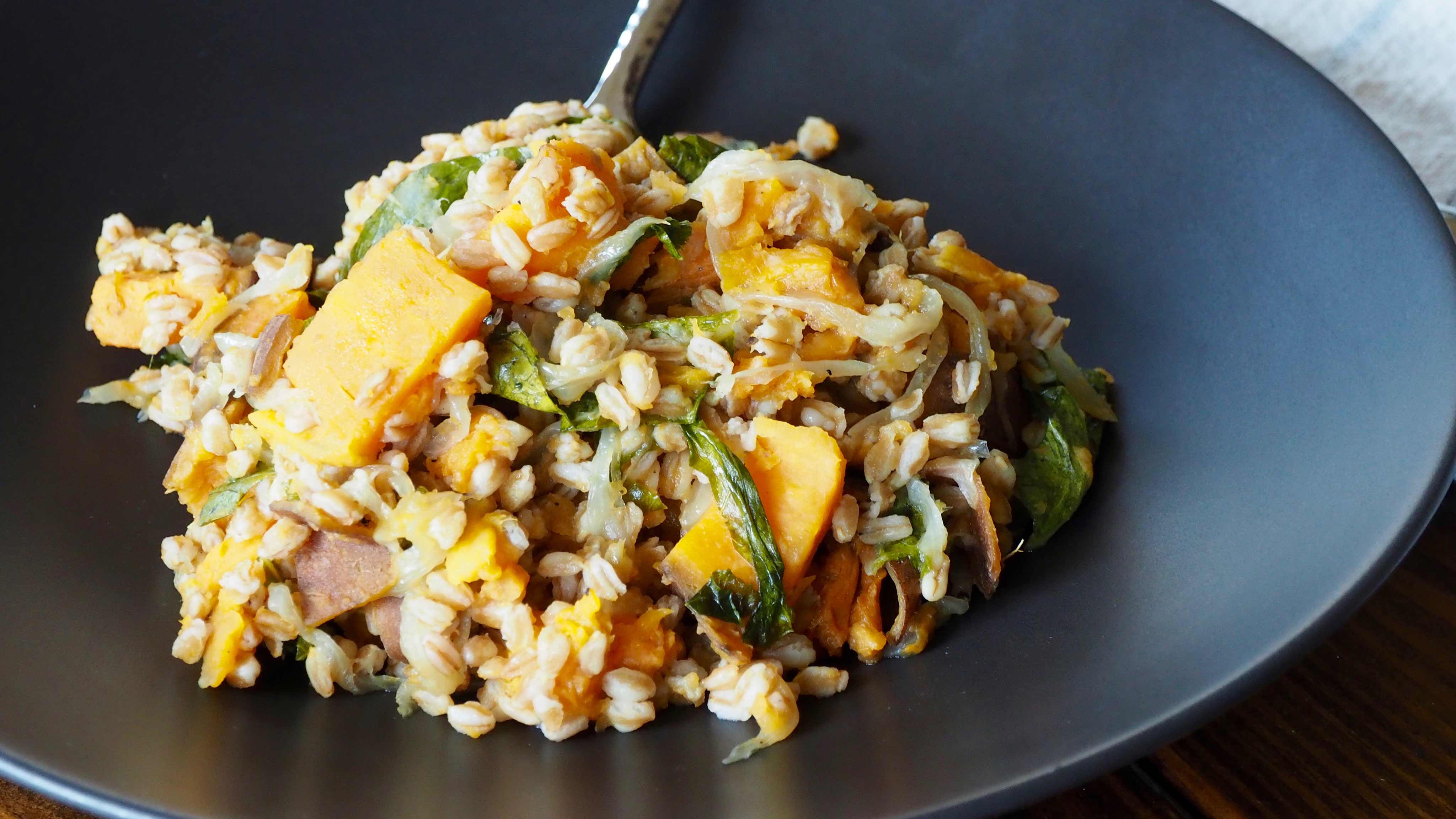 Image for Recipe Farro, Sweet Potato, and Collard Greens Salad